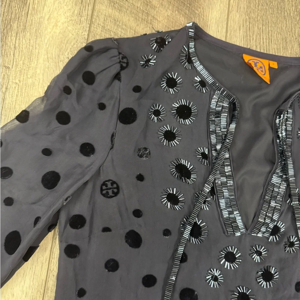 Tory‎ Burch Navy Velvet Burnout Blouse